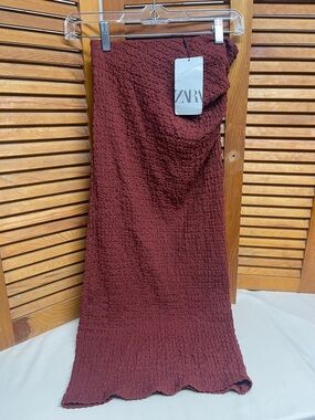 ZARA Deep Rust Textured Long Skirt.